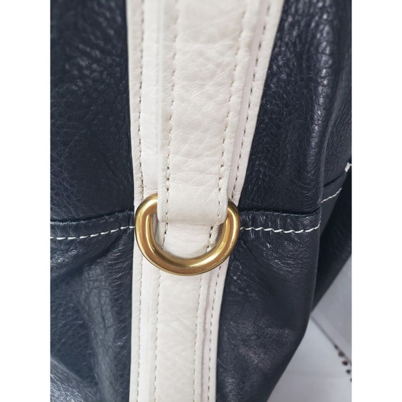 Alco Soft Leather Handbag Rowan Hobo Black Leather Ivory Trim Magnet Closer - Picture 6 of 14